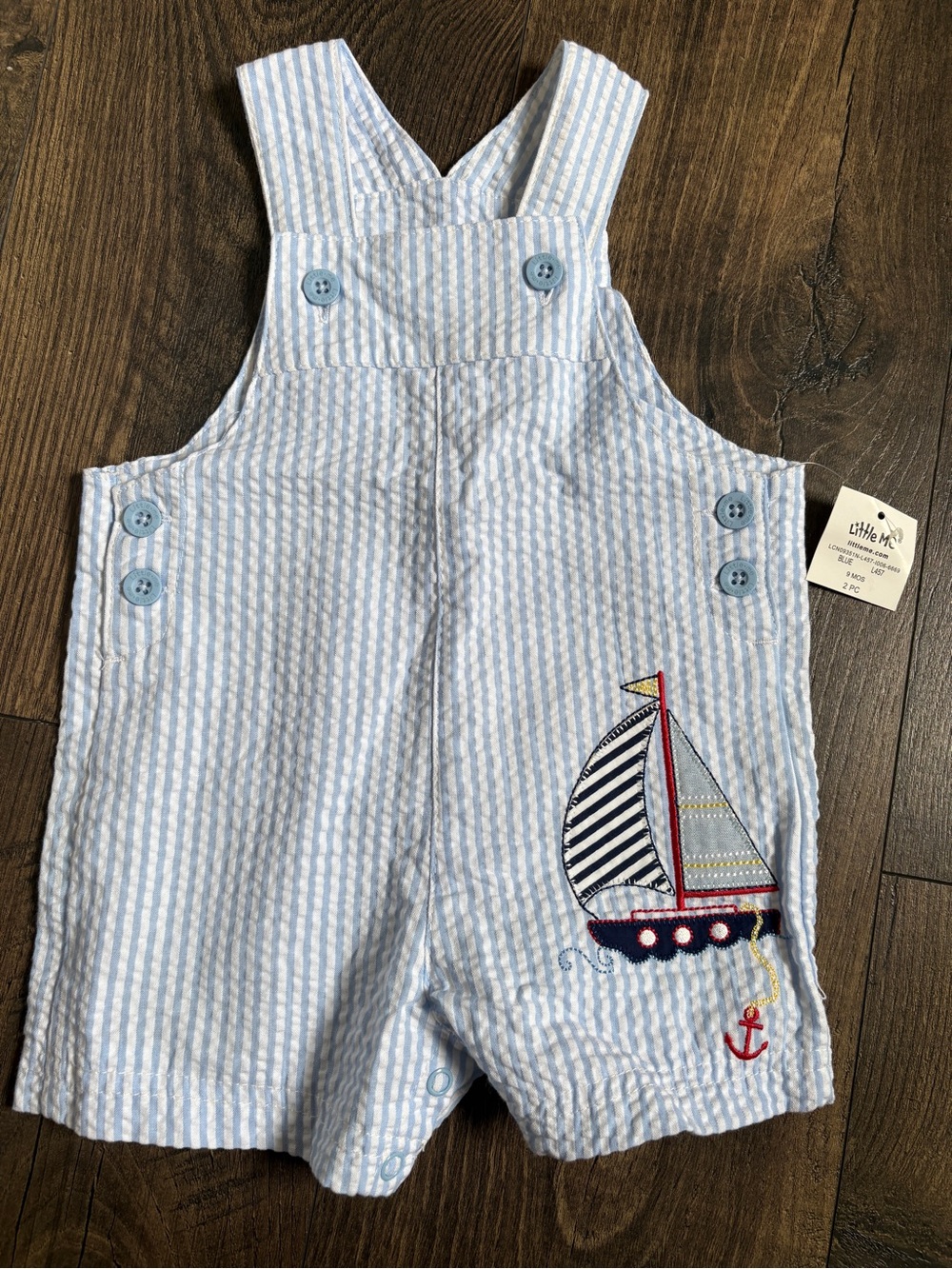🐳 NWT Little Me Baby Boy Seersucker Sailboat Romper 9M